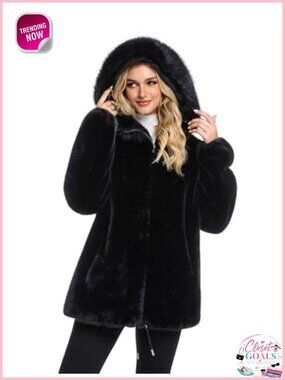 Faux Fur Fleece Hooded Winter Coat Zip Up Fuzzy Jacket